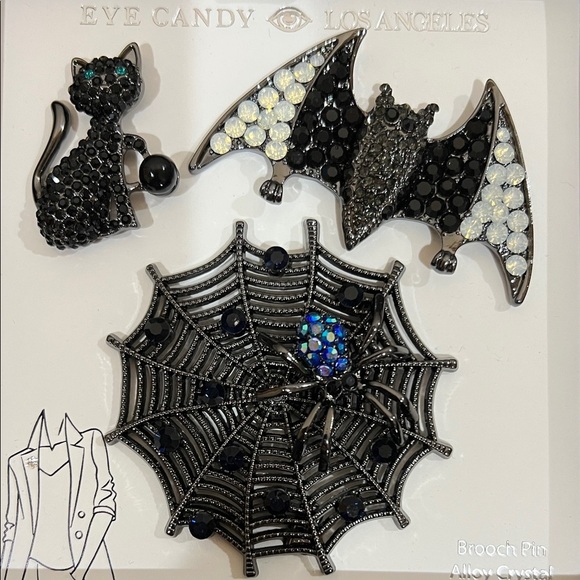 Eye Candy Los Angeles | Halloween Whimsy Brooch Set 🕷️🦇🖤 - Picture 4 of 12